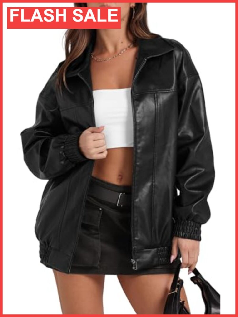 Faux Leather Oversized Motorcycle Bomber Jacket